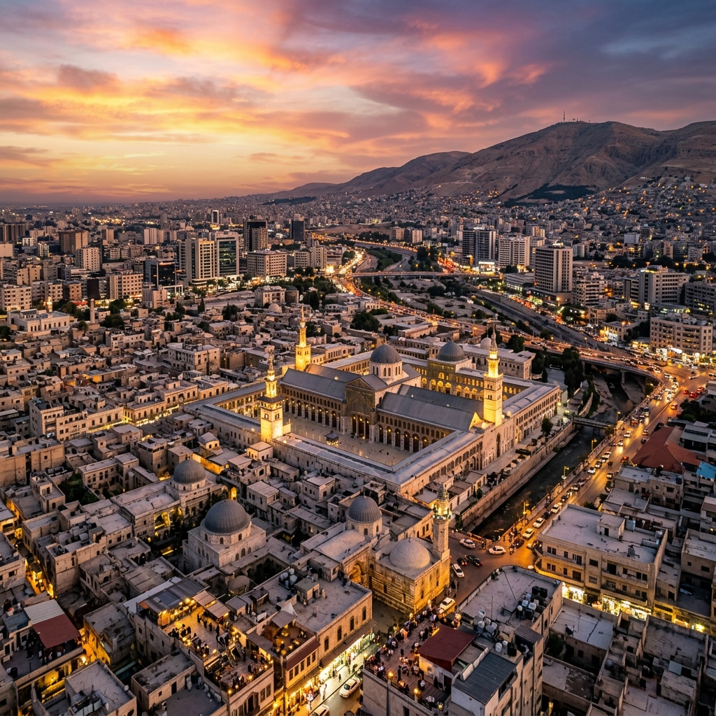 Damascus skyline at sunset